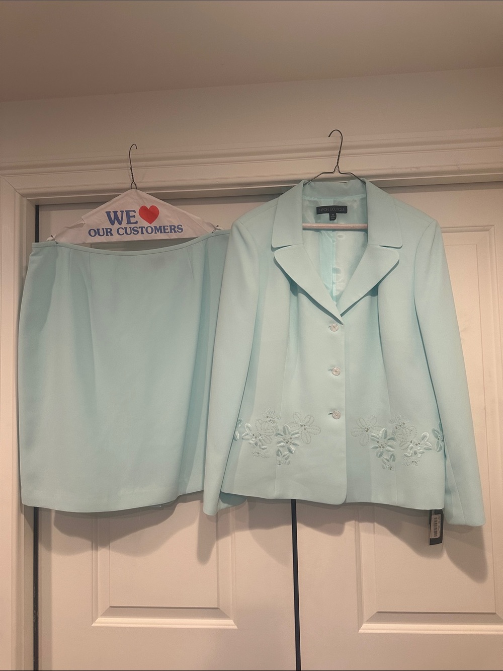 Nipon Boutique Mint Floral Embroidered Skirt Suit